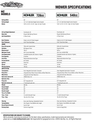Bad Boy MZ Series mower specs