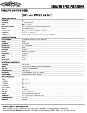 Bad Boy Renegade Series diesel mower specs