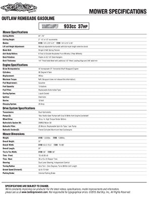 Bad Boy Renegade Series gas mower specs