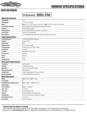 Bad Boy Rogue Series mower specs